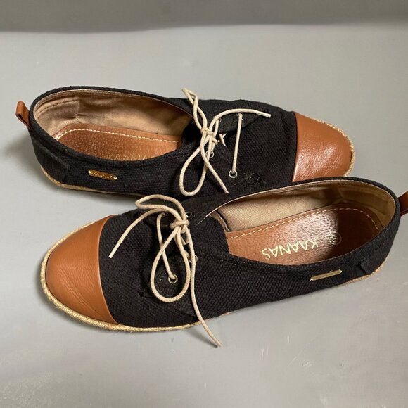 Kaanas Black and Tan Cap Toe Canvas and Leather Lace-up Shoes - Picture 8 of 8